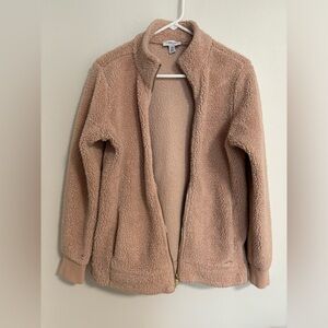 calvin klein dusty pink sherpa teddy zip up jacket with pockets